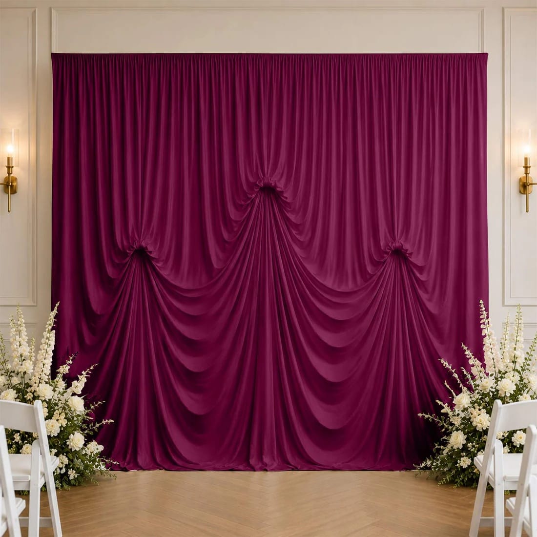 13 ft x 20 ft Pre-Sewn Spandex Backdrop Curtain with 3 Adjustable Ribbon Ties