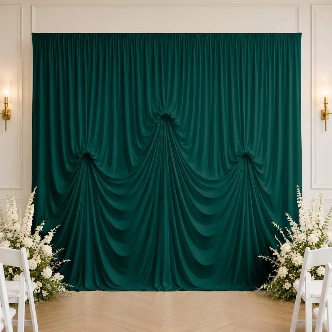 13 ft x 20 ft Pre-Sewn Spandex Backdrop Curtain with 3 Adjustable Ribbon Ties