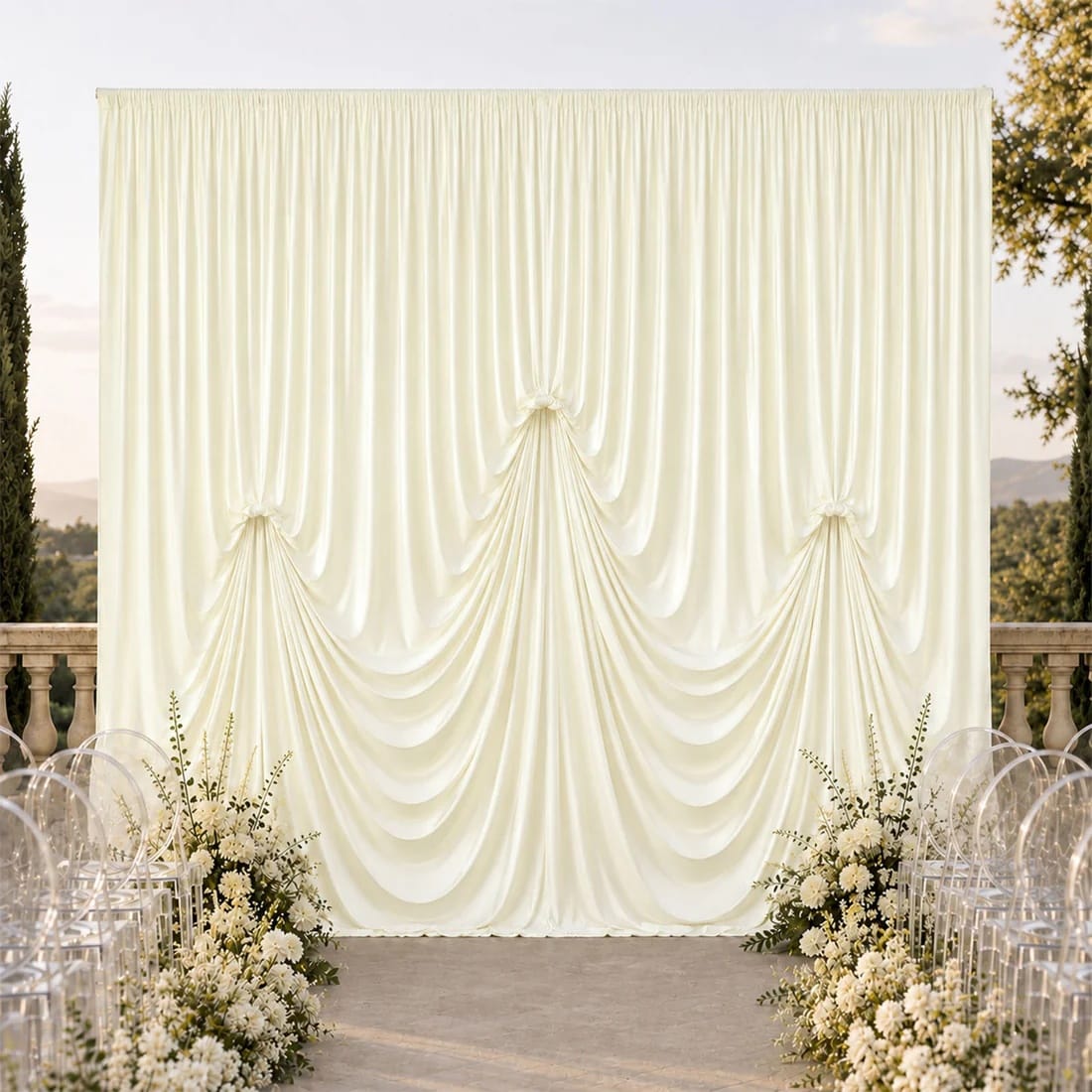 13 ft x 20 ft Pre-Sewn Spandex Backdrop Curtain with 3 Adjustable Ribbon Ties