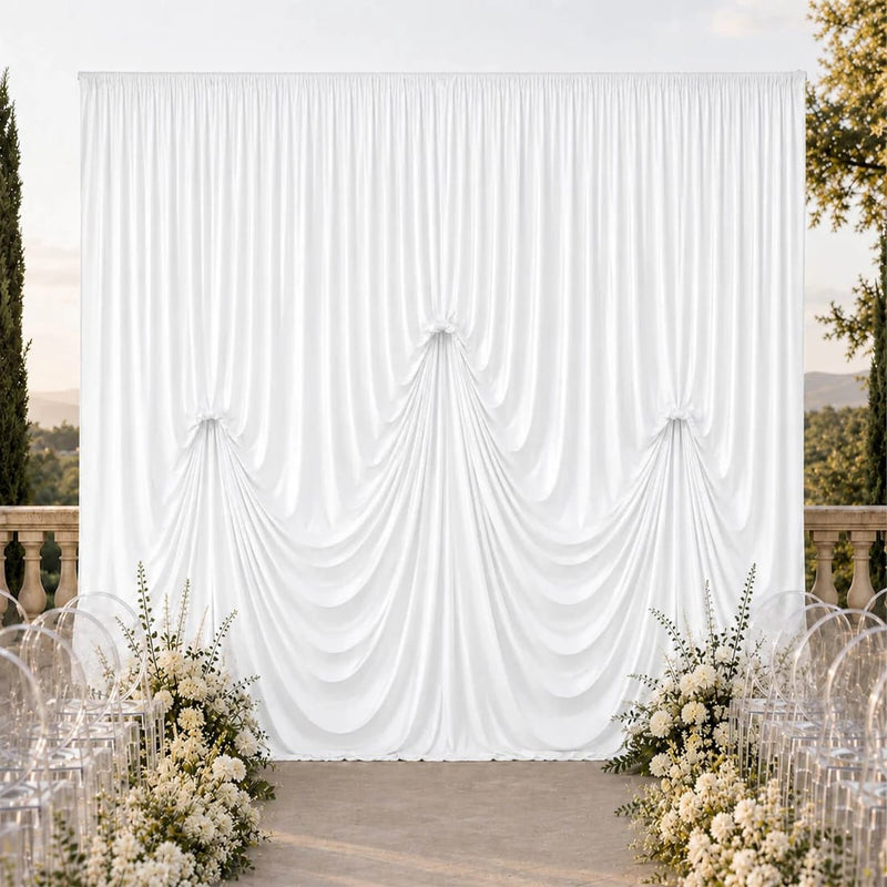 13 ft x 20 ft Pre-Sewn Spandex Backdrop Curtain with 3 Adjustable Ribbon Ties