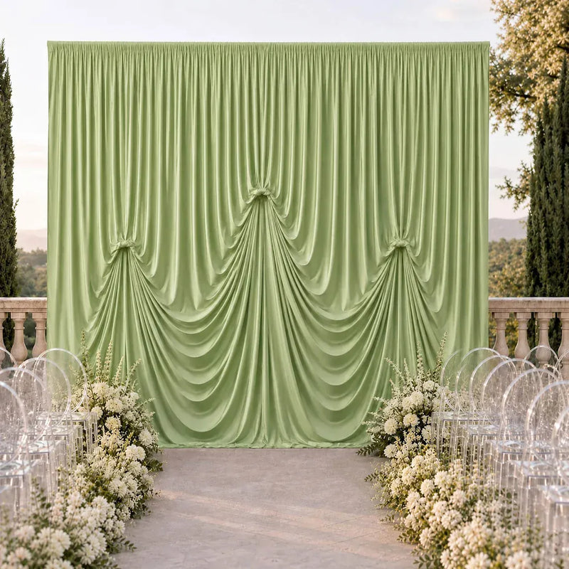 13 ft x 20 ft Pre-Sewn Spandex Backdrop Curtain with 3 Adjustable Ribbon Ties