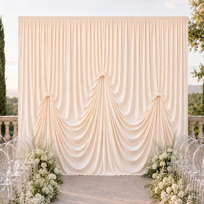 13 ft x 20 ft Pre-Sewn Spandex Backdrop Curtain with 3 Adjustable Ribbon Ties