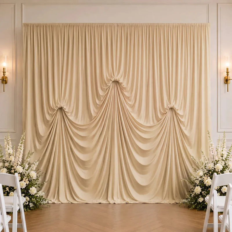 13 ft x 20 ft Pre-Sewn Spandex Backdrop Curtain with 3 Adjustable Ribbon Ties
