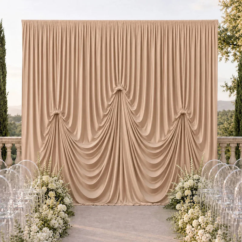 13 ft x 20 ft Pre-Sewn Spandex Backdrop Curtain with 3 Adjustable Ribbon Ties
