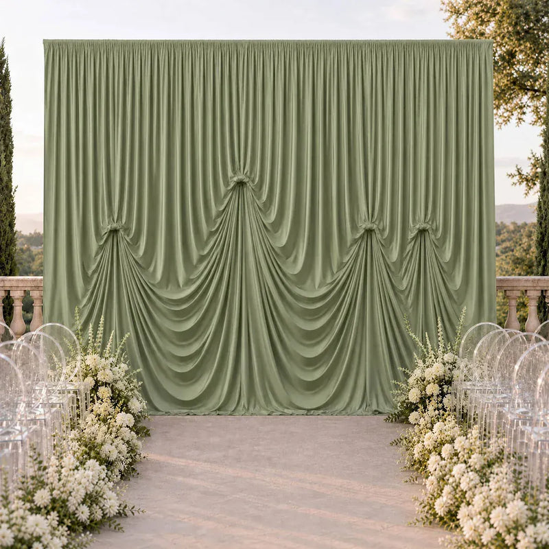13 ft x 20 ft Pre-Sewn Spandex Backdrop Curtain with 3 Adjustable Ribbon Ties