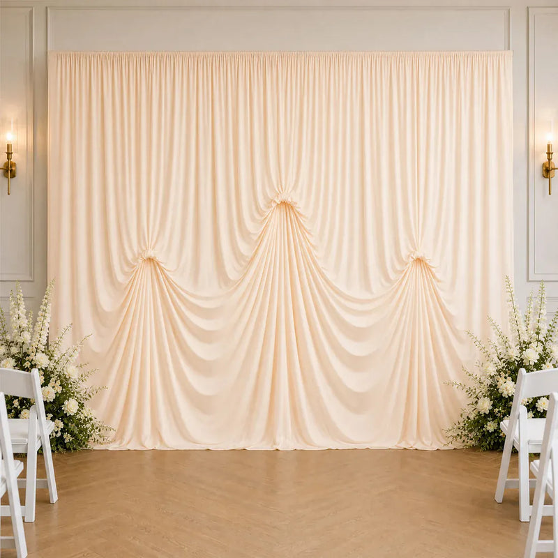 13 ft x 20 ft Pre-Sewn Spandex Backdrop Curtain with 3 Adjustable Ribbon Ties