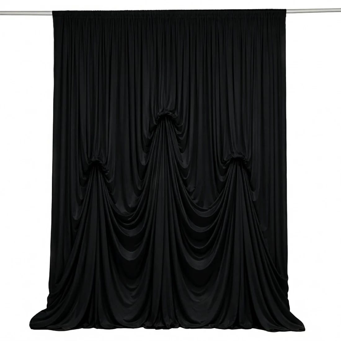 13 ft x 20 ft Pre-Sewn Spandex Backdrop Curtain with 3 Adjustable Ribbon Ties CUR_PANSPX_KNOT_2014_BLK