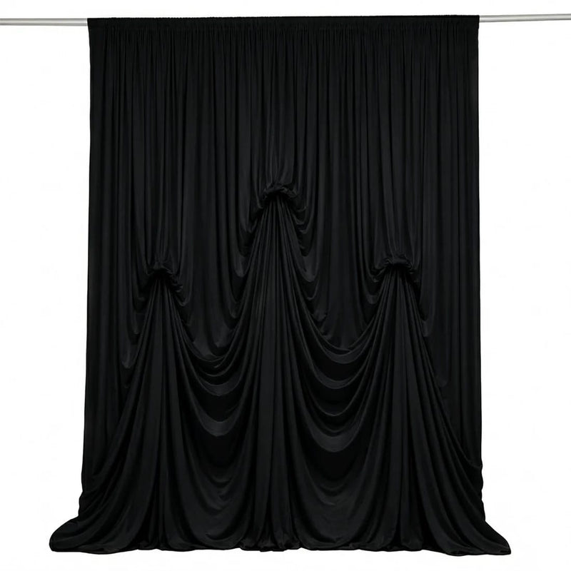 13 ft x 20 ft Pre-Sewn Spandex Backdrop Curtain with 3 Adjustable Ribbon Ties CUR_PANSPX_KNOT_2014_BLK