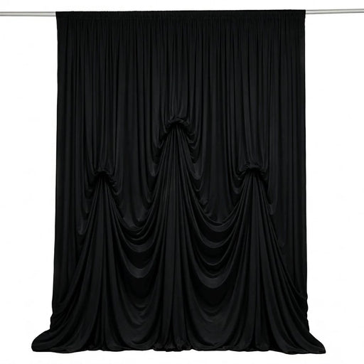 13 ft x 20 ft Pre-Sewn Spandex Backdrop Curtain with 3 Adjustable Ribbon Ties CUR_PANSPX_KNOT_2014_BLK