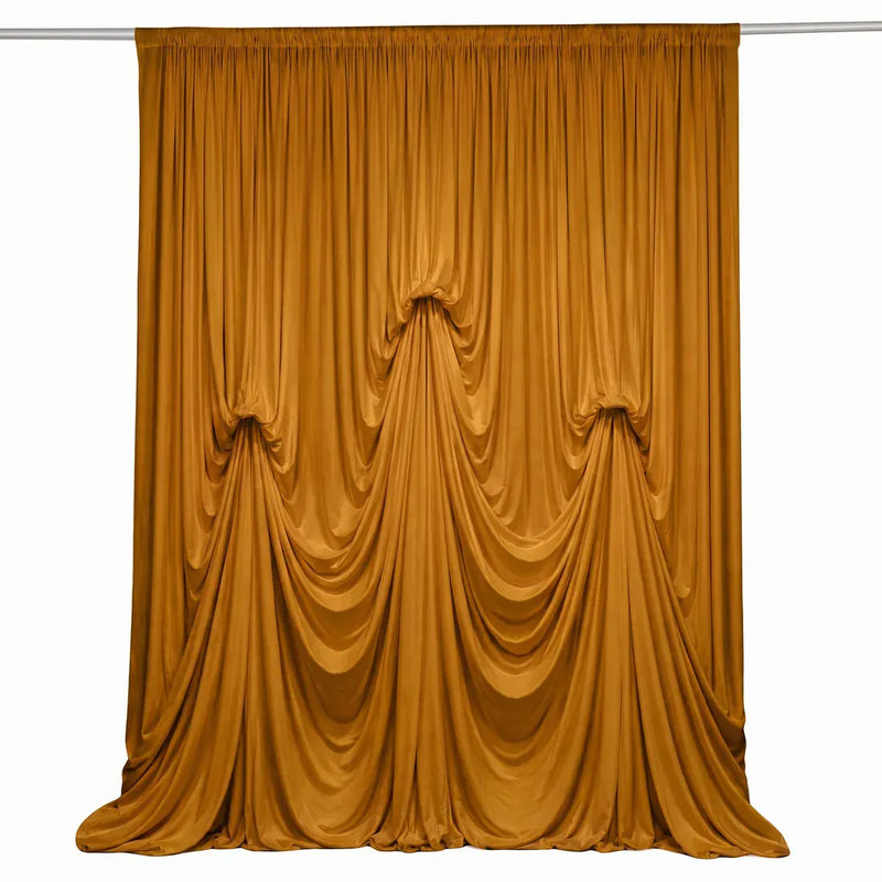 13 ft x 20 ft Pre-Sewn Spandex Backdrop Curtain with 3 Adjustable Ribbon Ties CUR_PANSPX_KNOT_2014_GOLD