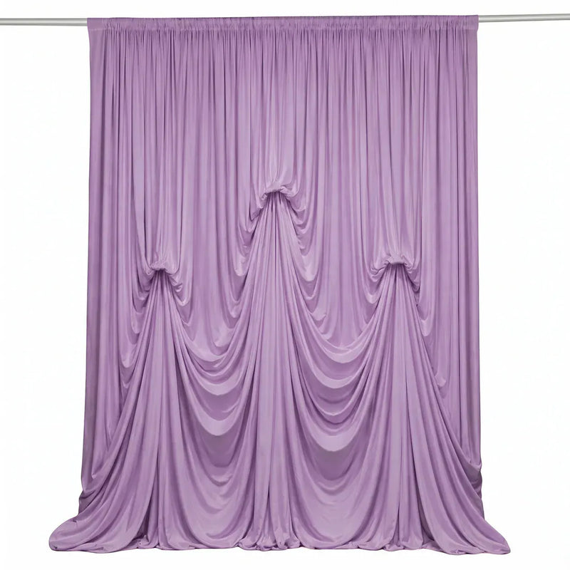 13 ft x 20 ft Pre-Sewn Spandex Backdrop Curtain with 3 Adjustable Ribbon Ties CUR_PANSPX_KNOT_2014_LAV