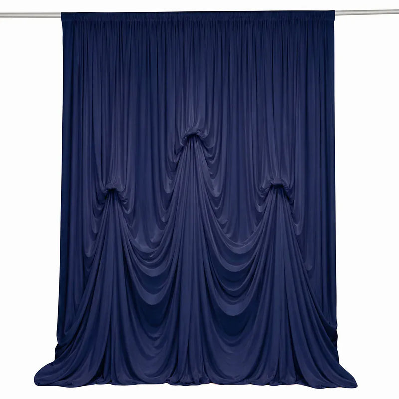13 ft x 20 ft Pre-Sewn Spandex Backdrop Curtain with 3 Adjustable Ribbon Ties CUR_PANSPX_KNOT_2014_NAVY