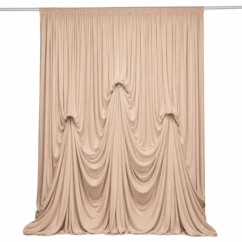 13 ft x 20 ft Pre-Sewn Spandex Backdrop Curtain with 3 Adjustable Ribbon Ties CUR_PANSPX_KNOT_2014_NUDE