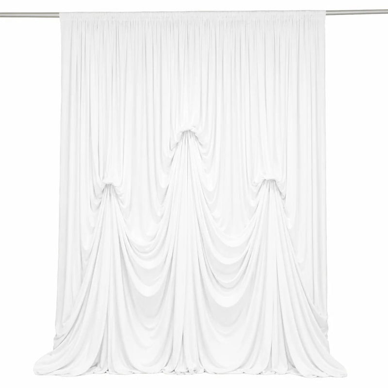 13 ft x 20 ft Pre-Sewn Spandex Backdrop Curtain with 3 Adjustable Ribbon Ties CUR_PANSPX_KNOT_2014_WHT