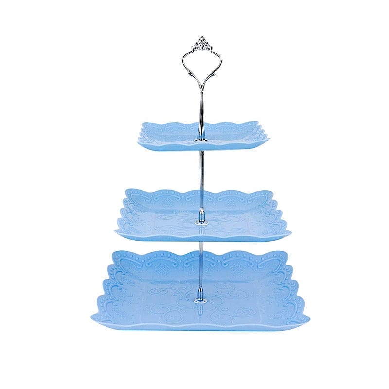 13" tall 3 Tier Plastic Dessert Stand Floral Print Square Cupcake Holder