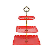 13" tall 3 Tier Plastic Dessert Stand Square Cupcake Holder with Heart Rim