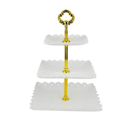 13" tall 3 Tier Plastic Dessert Stand Square Cupcake Holder with Heart Rim