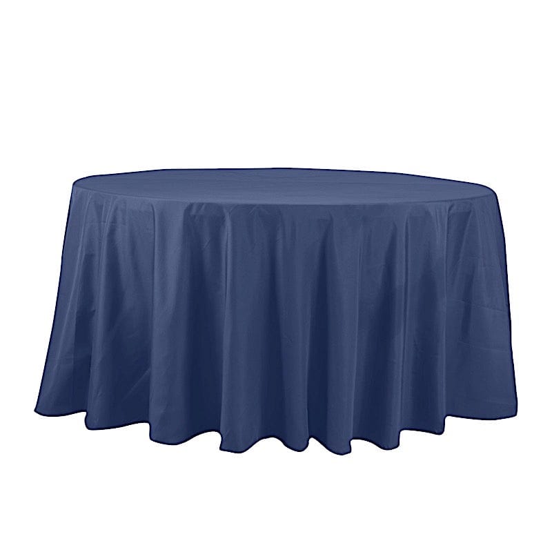 132" Cotton Blend Round Tablecloth for Weddings and Events TAB_COT01_136_NAVY