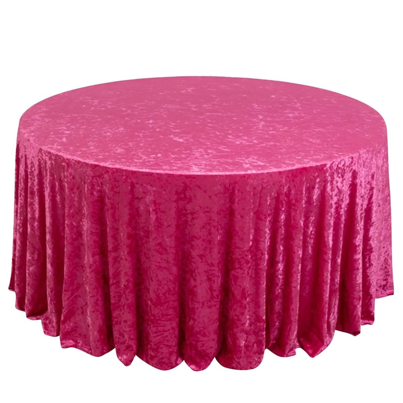 132" Crushed Premium Velvet Round Tablecloth TAB_VEL01_136_FUSH