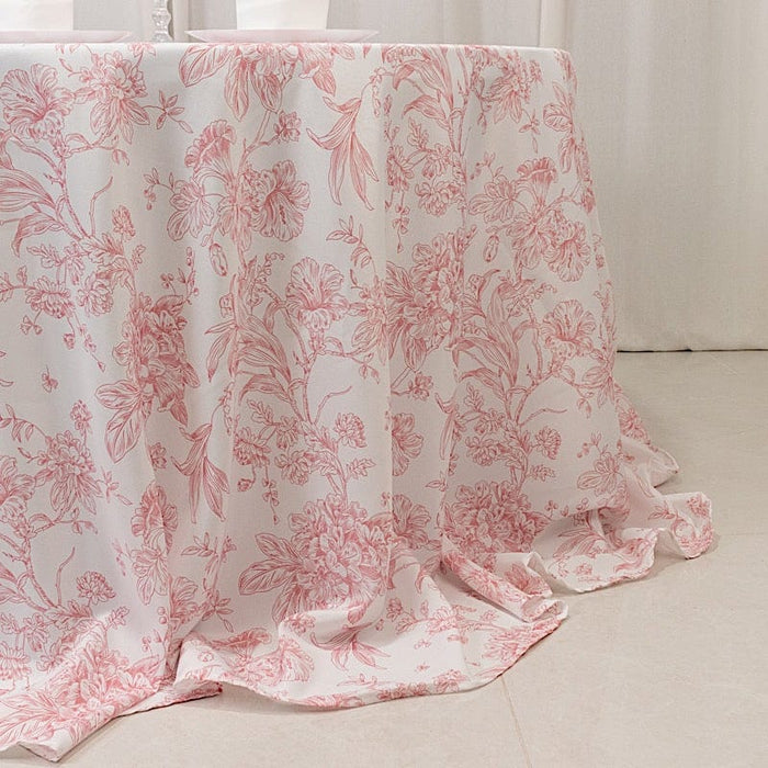 132" Polyester Round Tablecloth for Weddings and Events - French Toile Pattern