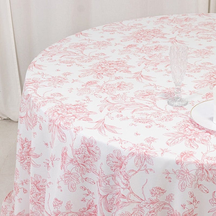 132" Polyester Round Tablecloth for Weddings and Events - French Toile Pattern