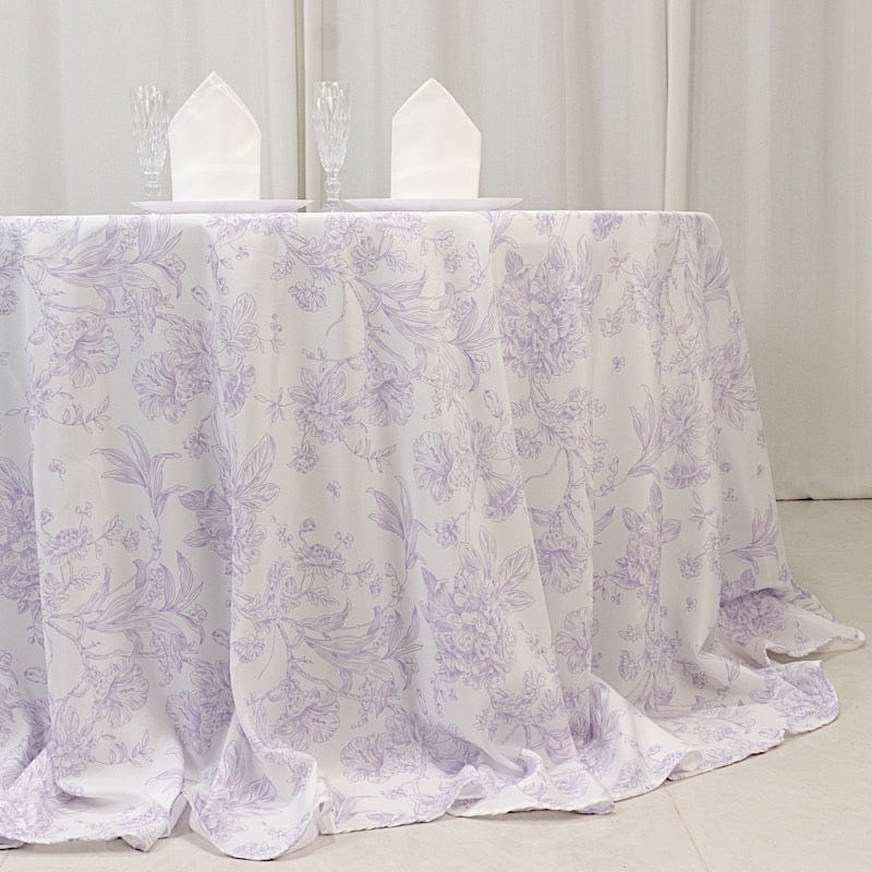 132" Polyester Round Tablecloth for Weddings and Events - French Toile Pattern