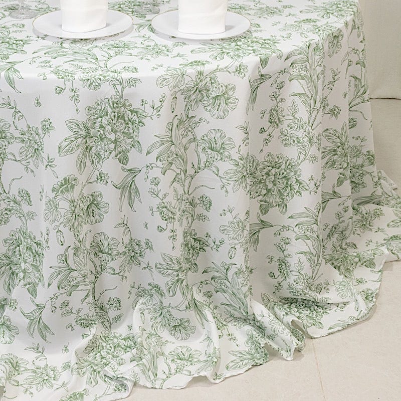 132" Polyester Round Tablecloth for Weddings and Events - French Toile Pattern