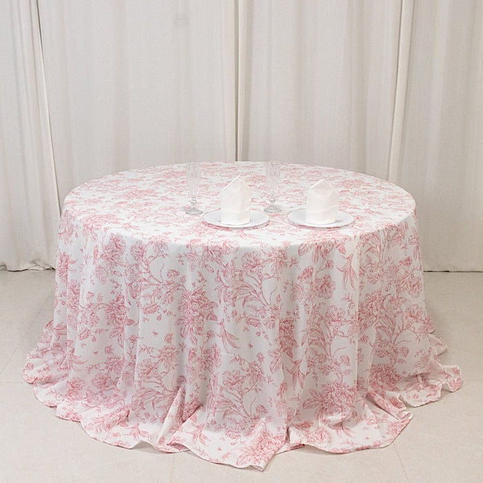 132" Polyester Round Tablecloth for Weddings and Events - French Toile Pattern