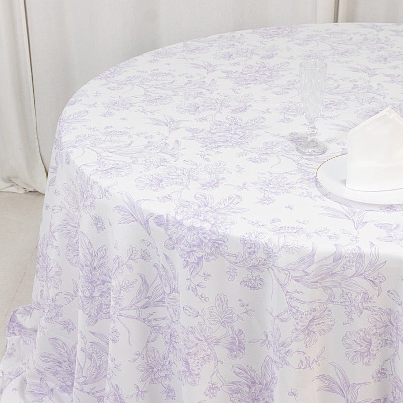 132" Polyester Round Tablecloth for Weddings and Events - French Toile Pattern