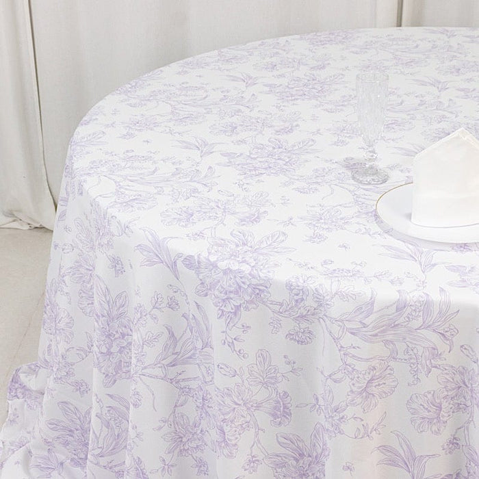 132" Polyester Round Tablecloth for Weddings and Events - French Toile Pattern