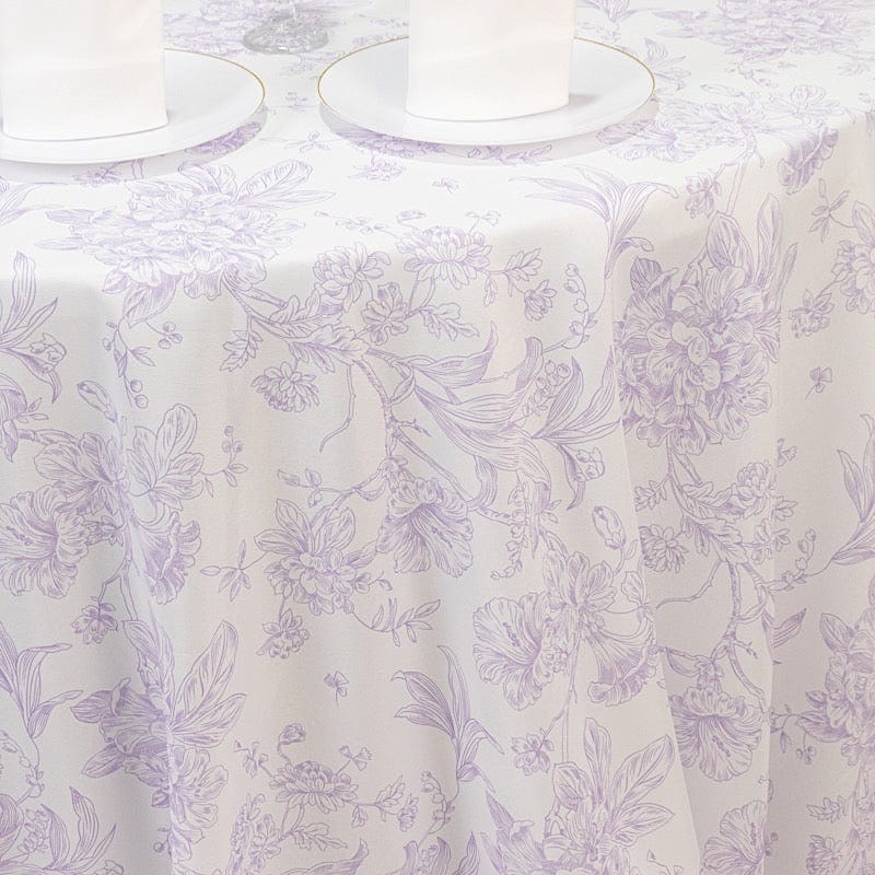 132" Polyester Round Tablecloth for Weddings and Events - French Toile Pattern