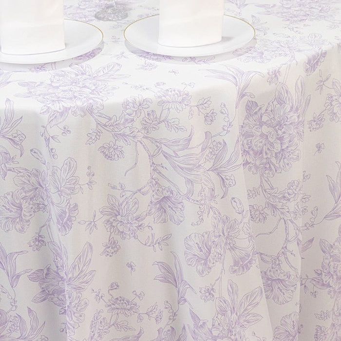132" Polyester Round Tablecloth for Weddings and Events - French Toile Pattern