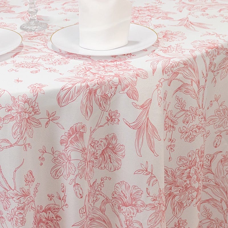 132" Polyester Round Tablecloth for Weddings and Events - French Toile Pattern