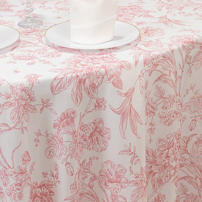 132" Polyester Round Tablecloth for Weddings and Events - French Toile Pattern