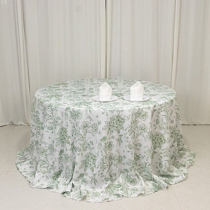 132" Polyester Round Tablecloth for Weddings and Events - French Toile Pattern