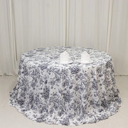132" Polyester Round Tablecloth for Weddings and Events - French Toile Pattern