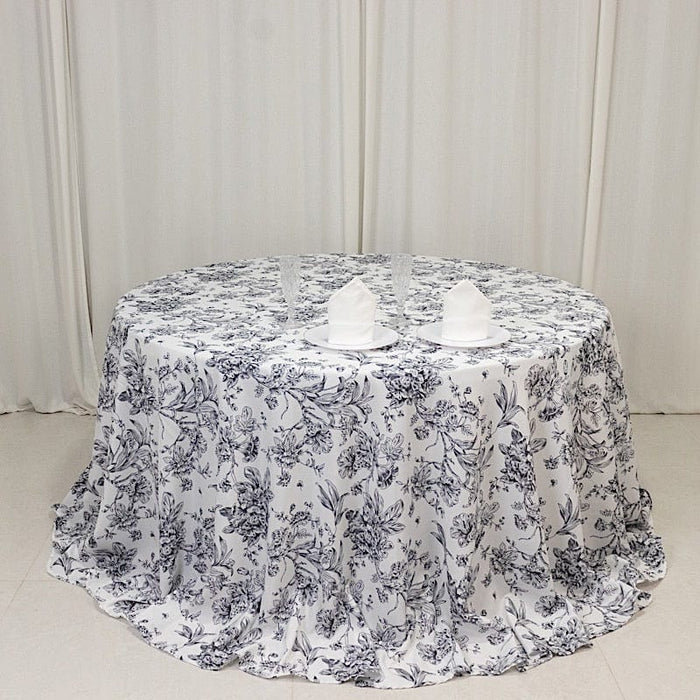 132" Polyester Round Tablecloth for Weddings and Events - French Toile Pattern