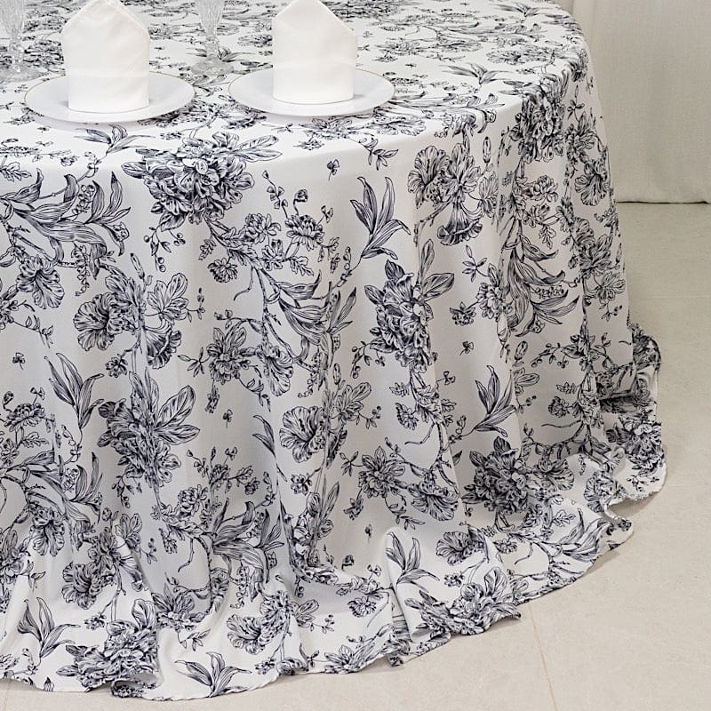 132" Polyester Round Tablecloth for Weddings and Events - French Toile Pattern