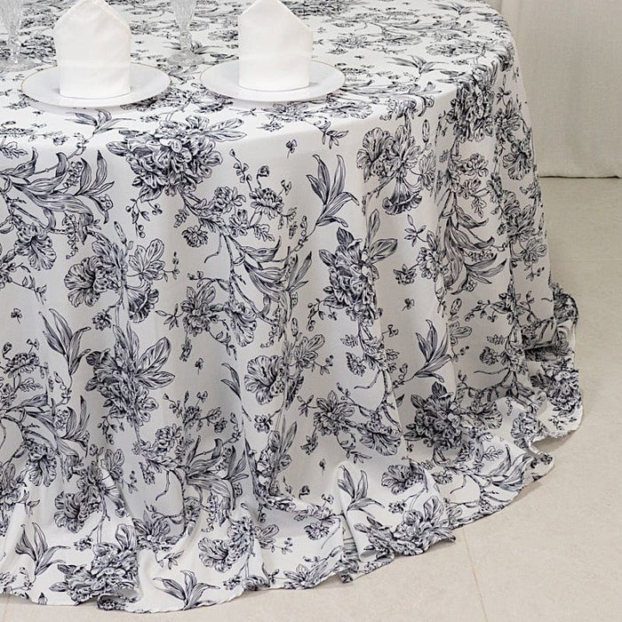132" Polyester Round Tablecloth for Weddings and Events - French Toile Pattern