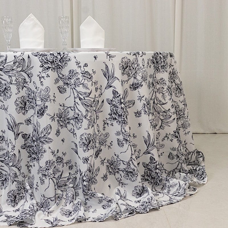132" Polyester Round Tablecloth for Weddings and Events - French Toile Pattern