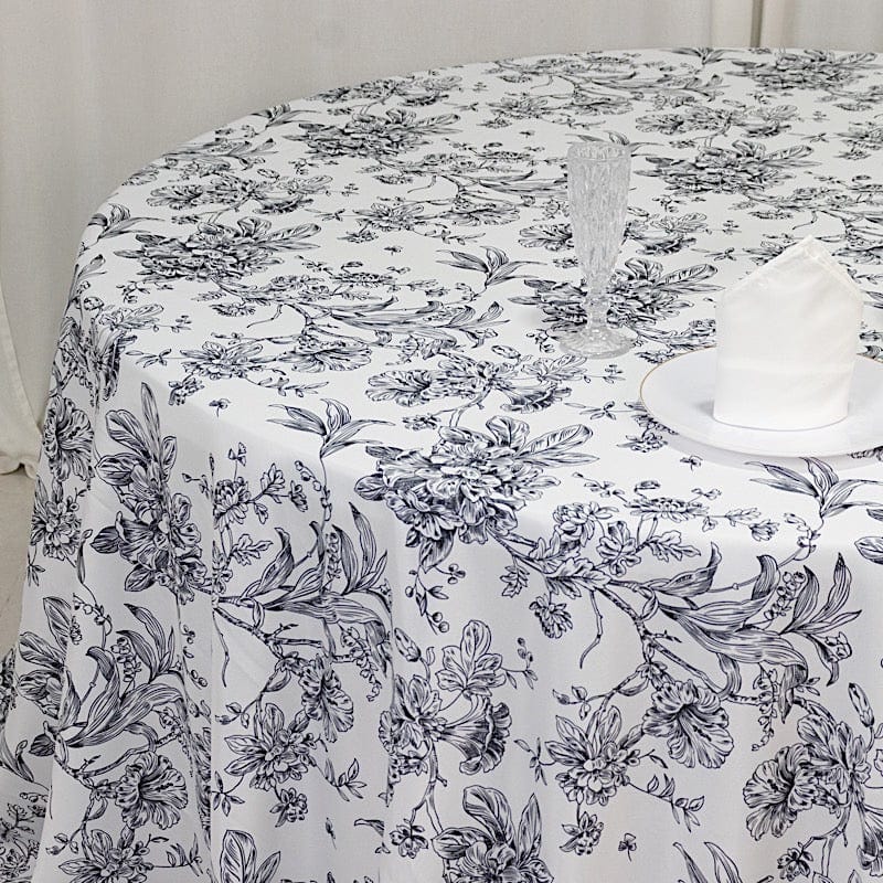 132" Polyester Round Tablecloth for Weddings and Events - French Toile Pattern