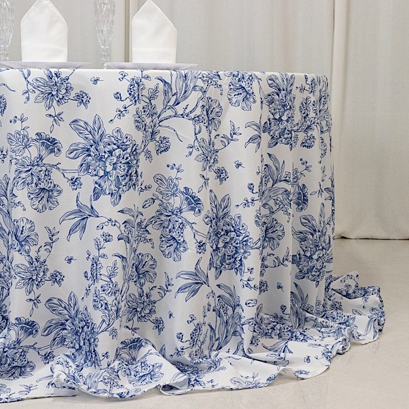 132" Polyester Round Tablecloth for Weddings and Events - French Toile Pattern