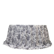 132" Polyester Round Tablecloth for Weddings and Events - French Toile Pattern