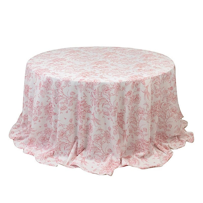 132" Polyester Round Tablecloth for Weddings and Events - French Toile Pattern TAB_PLY_FLORFT_136_PINK