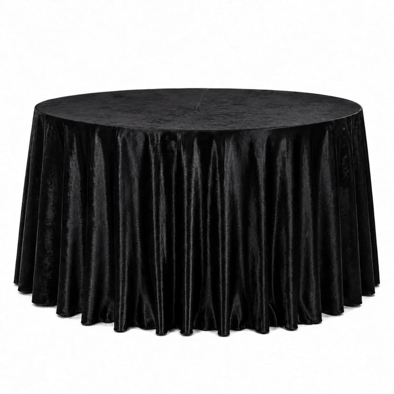 132" Round Premium Velvet Tablecloth TAB_VEL_136_BLK