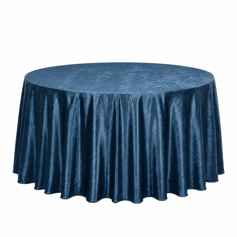 132" Round Premium Velvet Tablecloth TAB_VEL_136_NAVY