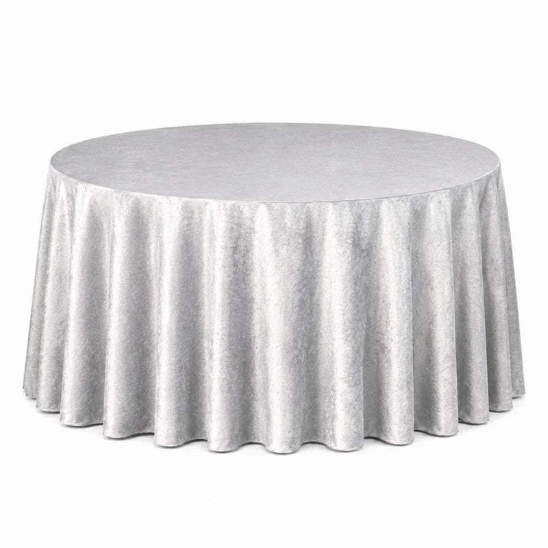 132" Round Premium Velvet Tablecloth TAB_VEL_136_SILV