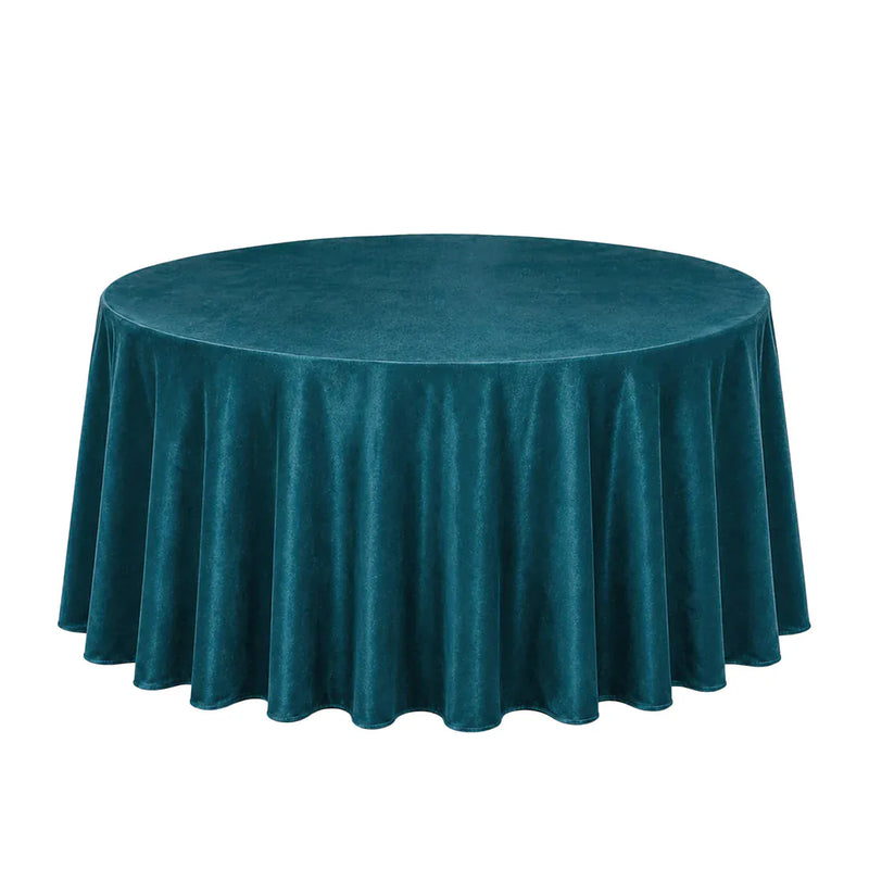 132" Round Premium Velvet Tablecloth TAB_VEL_136_TEAL