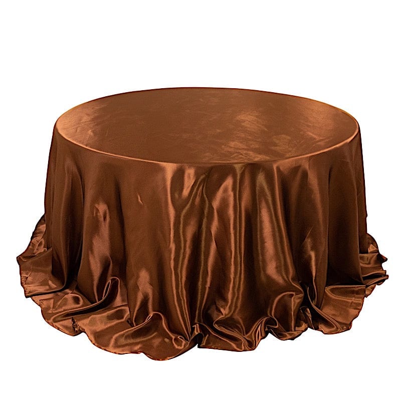 132" Satin Round Tablecloth Wedding Party Table Linens TAB_STN136_BRN