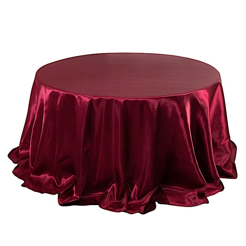 132" Satin Round Tablecloth Wedding Party Table Linens TAB_STN136_BURG